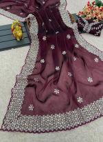 Jimmy Choo Wine Party Wear Embroidery Work Saree